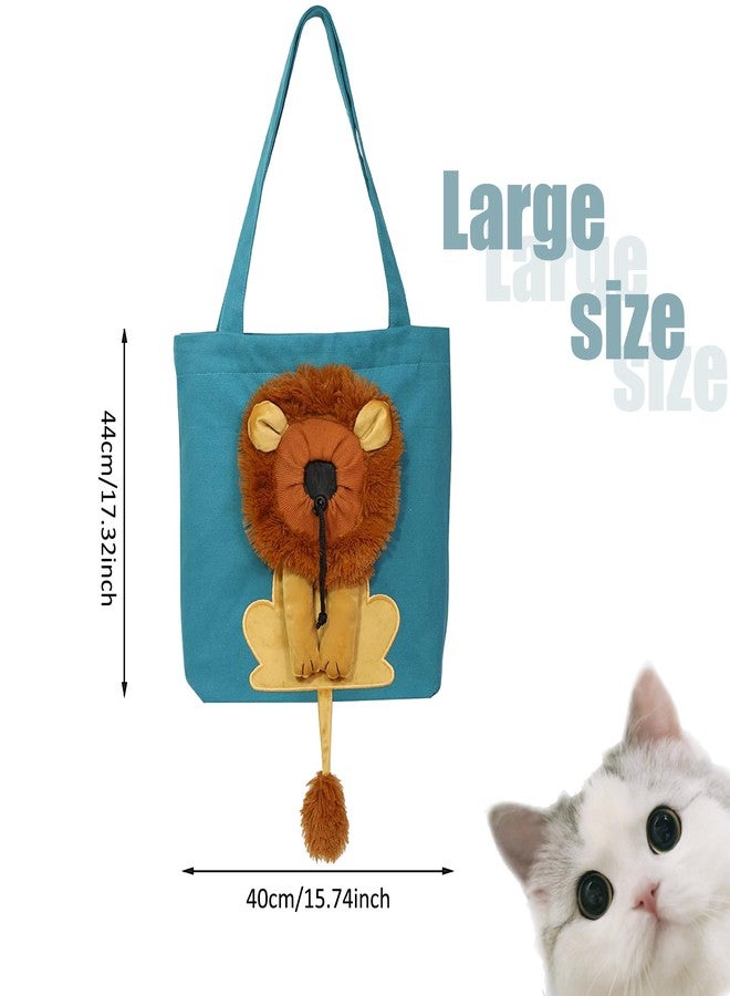 YOOLEETC Lion-Shaped Pet Shoulder Bag for Outings, Show Head Canvas Design (Lake Blue-Large) - Image 3